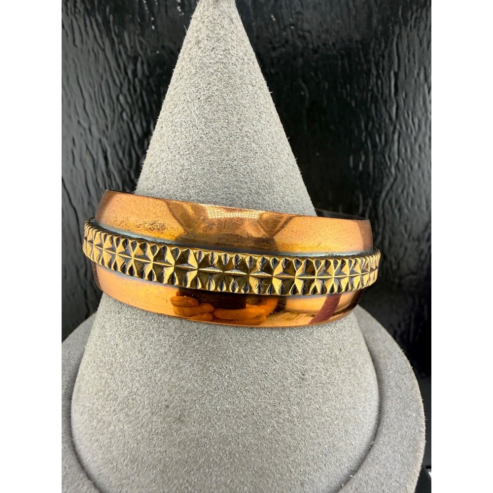 Vintage Estate Cuff Bracelet Copper Gold Tone Textured Western 7"
